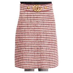 GUCCI red & white cotton STRIPE GG BUCKLE TWEED Skirt 42 M