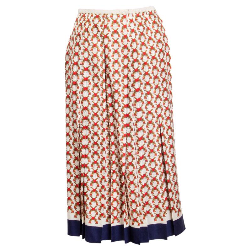 GUCCI red and white GUN and HEART silk Pleated Midi Skirt S at 1stDibs