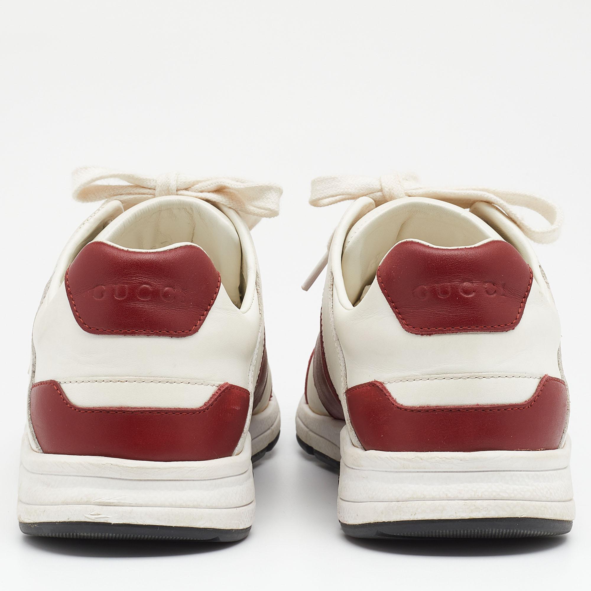 Gucci Red/White Leather Interlocking G Low Top Sneakers Size 37.5