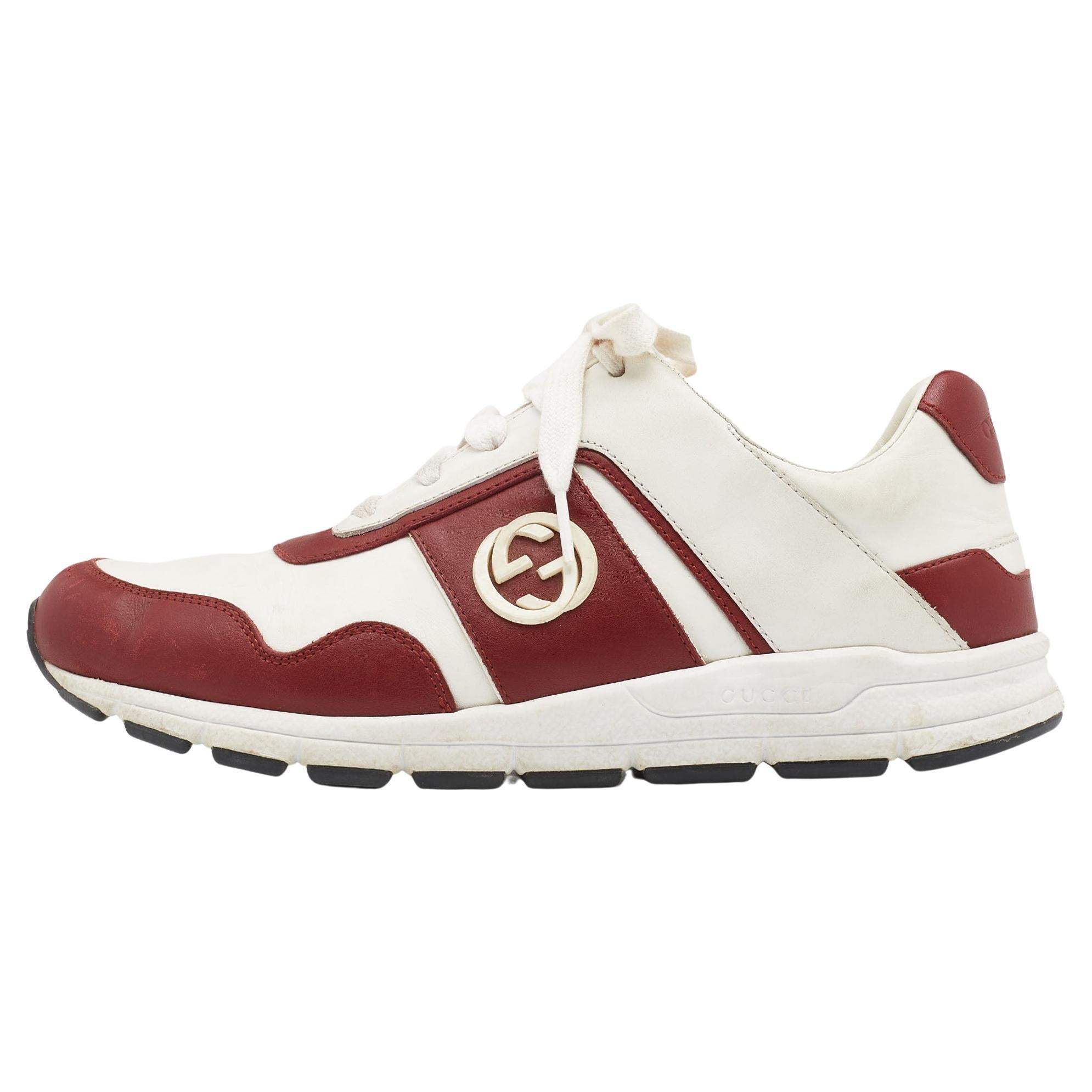 Gucci Red/White Leather Interlocking G Low Top Sneakers Size 37.5
