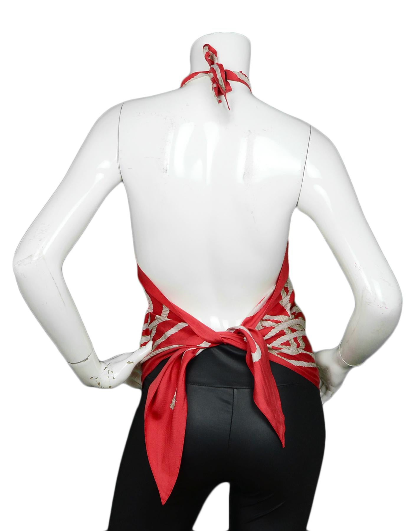 Gucci Red & White Silk Printed Back Tie Scarf Halter Top In Excellent Condition In New York, NY