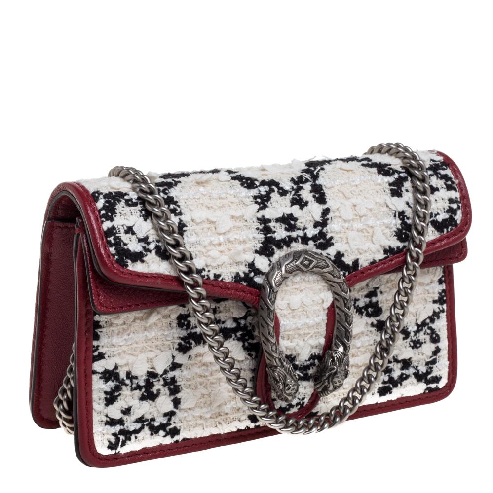 Gucci Red/White Tweed and Leather Mini Dionysus Crossbody Bag In Excellent Condition In Dubai, Al Qouz 2
