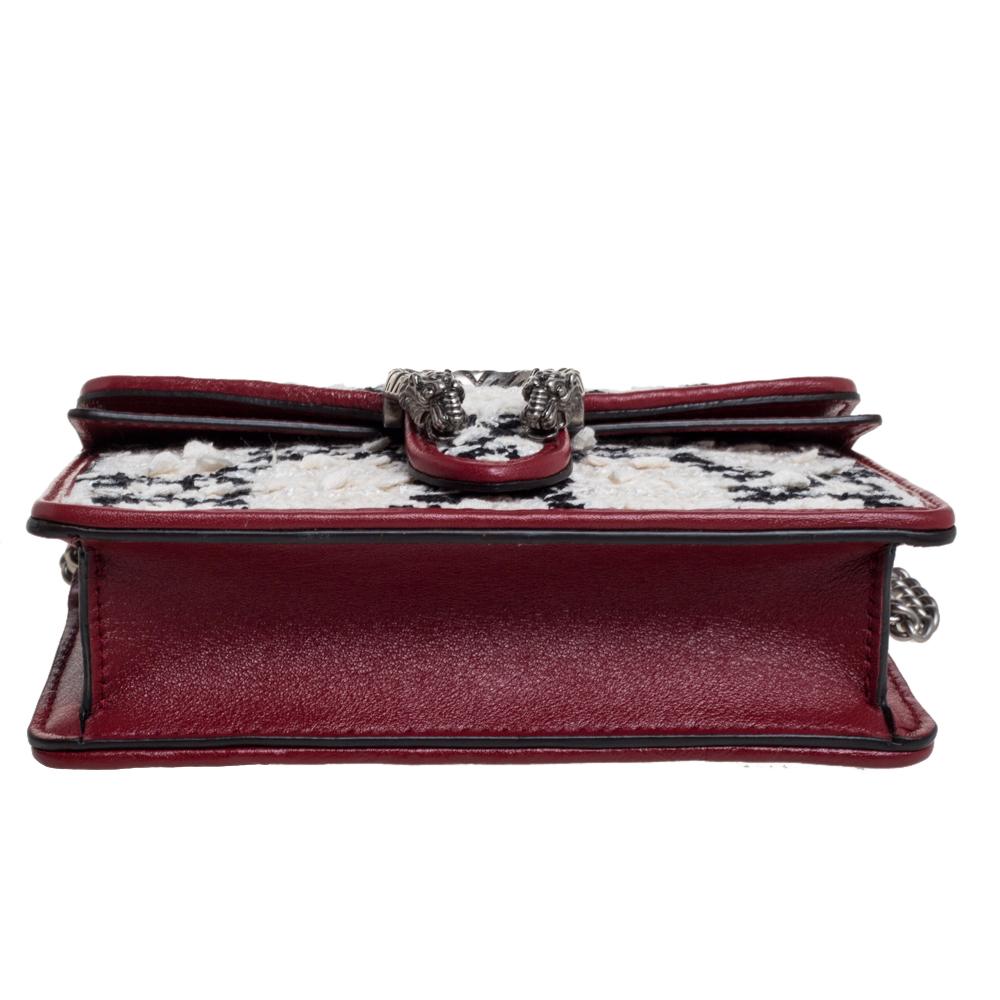 Women's Gucci Red/White Tweed and Leather Mini Dionysus Crossbody Bag