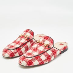 Gucci Red/White Tweed Princetown Mules Size 38.5