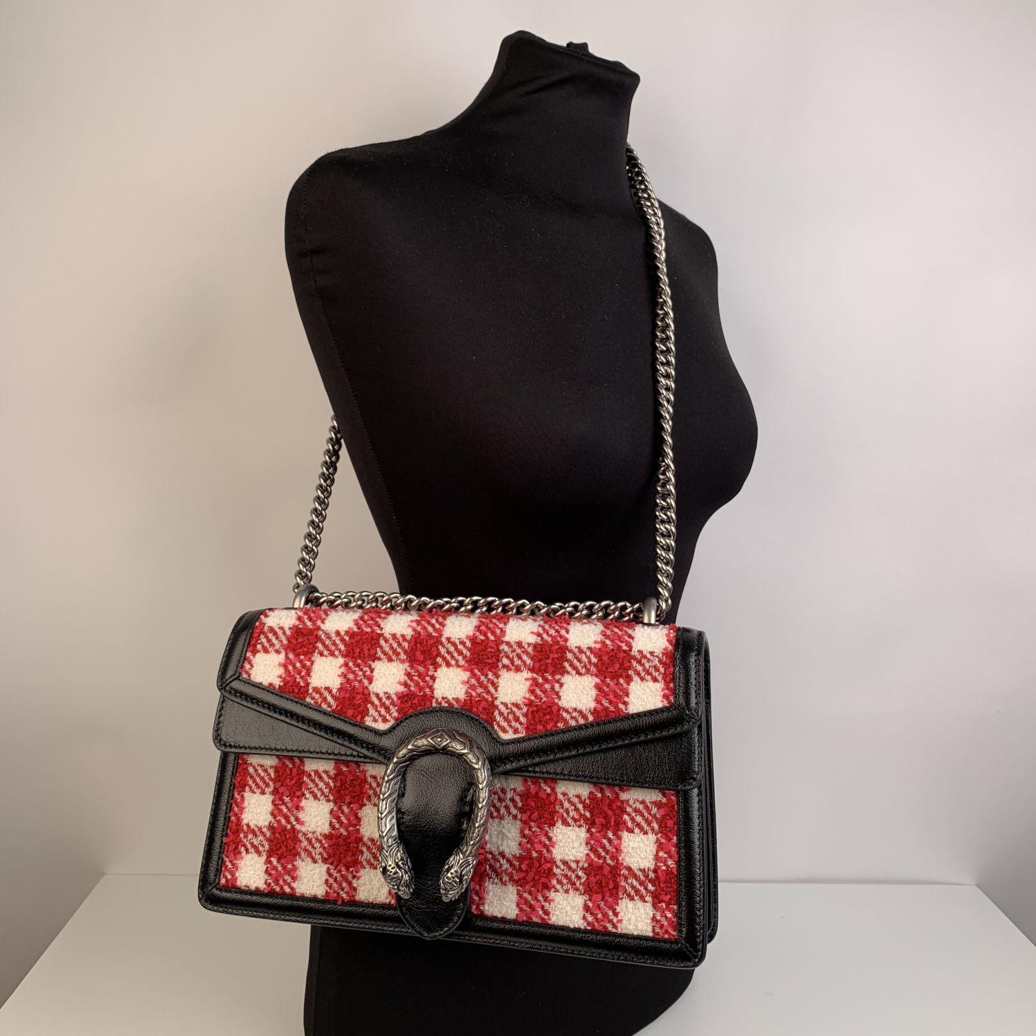 Gucci Red White Vichy Check Dionysus Small Tweed Shoulder Bag For Sale