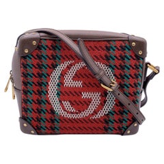 Gucci Red Wool and Leather Houndstooth GG Logo Messenger Bag