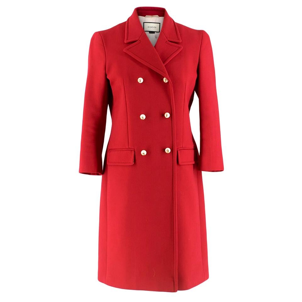 Gucci Red Wool Double Breasted Coat With Pearl Buttons XS IT40