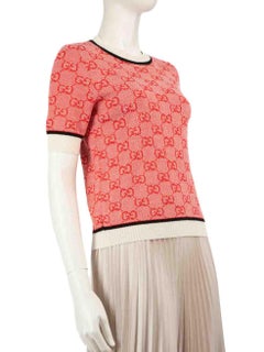 Gucci Red Wool GG Logo Jacquard Top Size M