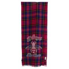 GUCCI red wool L'AVEUGLE PAR AMOUR CHECK Muffler Scarf