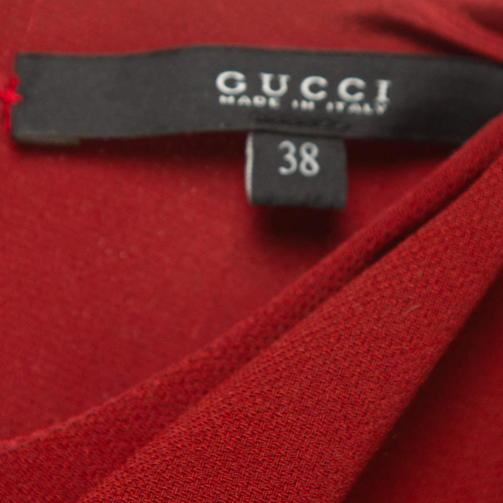 Gucci Red Wool Pleated Peplum Midi Dress S For Sale 1