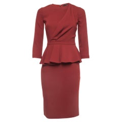 Gucci Red Wool Pleated Peplum Midi Dress S