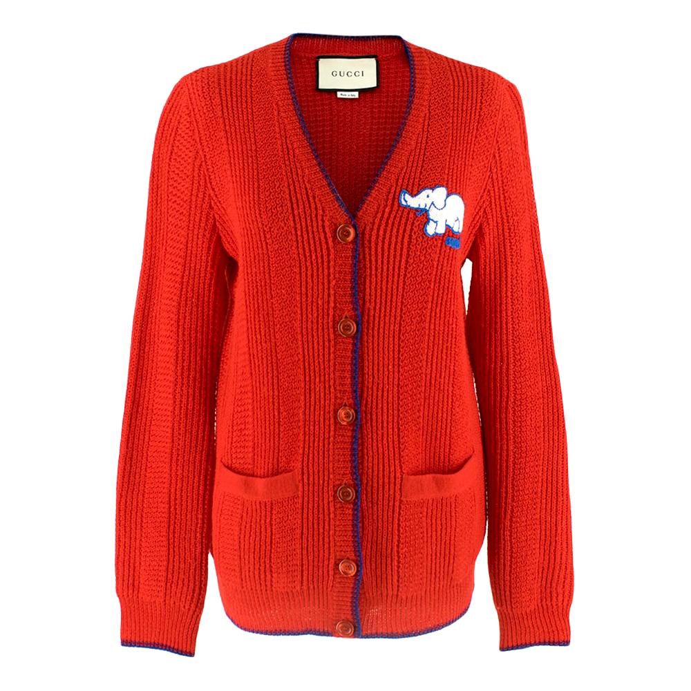 Gucci Red Wool Red Elephant Patch Cardigan XS