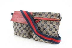 Gucci Red x Navy Monogram GG Belt Bag Waist Pouch Fanny Pack 30g420s