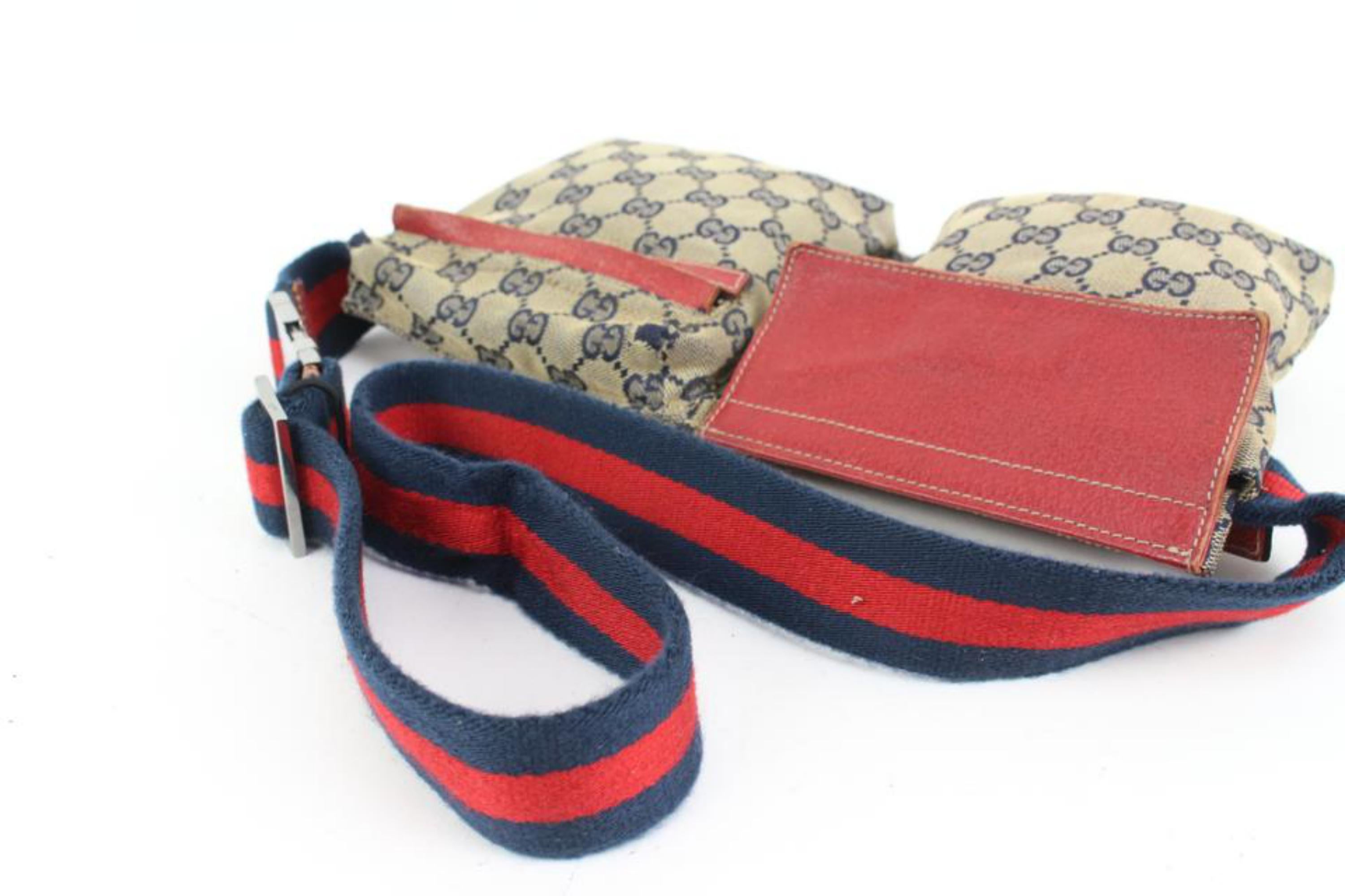 Brown Gucci Red x Navy Monogram GG Belt Bag Waist Pouch Fanny Pack 30g420s For Sale