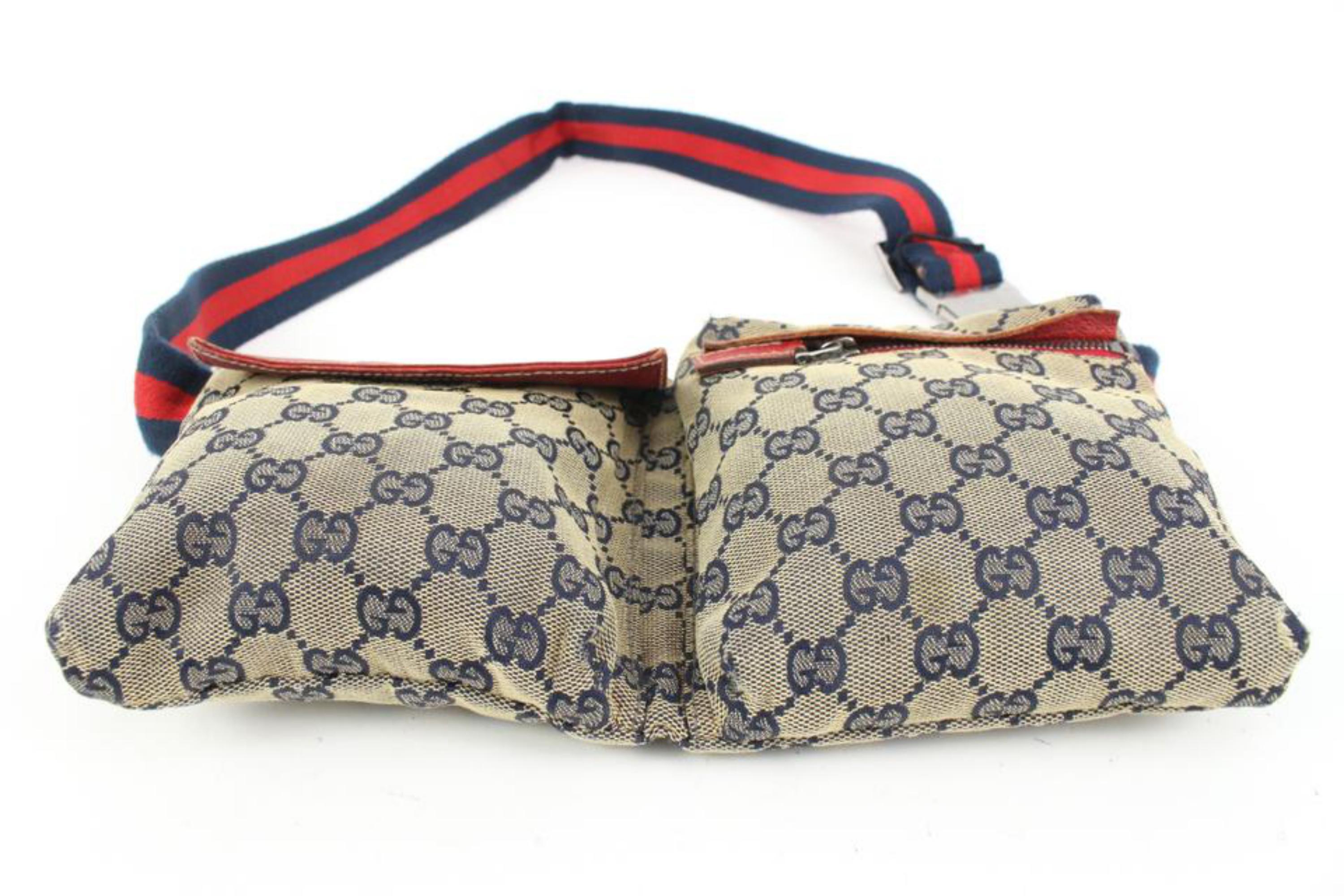 Gucci Red x Navy Monogram GG Belt Bag Waist Pouch Fanny Pack 30g420s For Sale 1