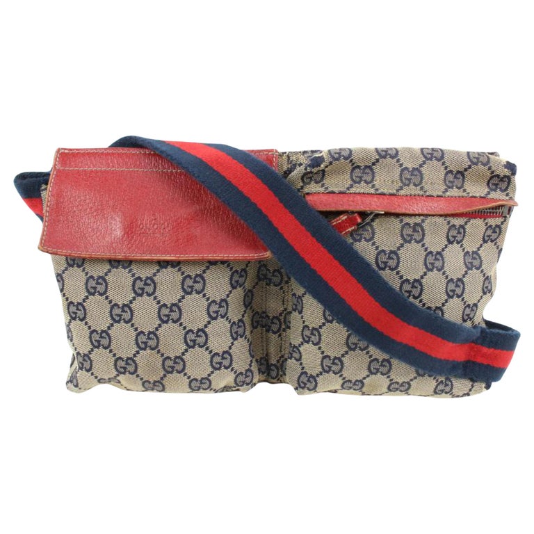 peave I hele verden Forbavselse Gucci Red x Navy Monogram GG Belt Bag Waist Pouch Fanny Pack 30g420s For  Sale at 1stDibs | blue and red