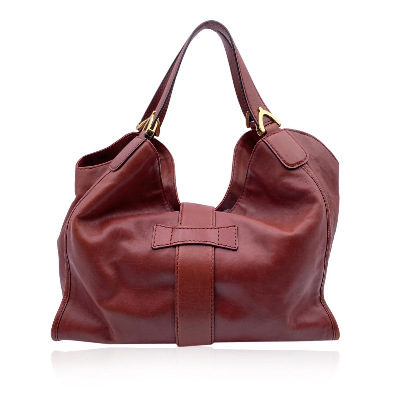 Gucci Rötlichbraunes Leder Steigbügel Hobo Tasche Umhängetasche 1