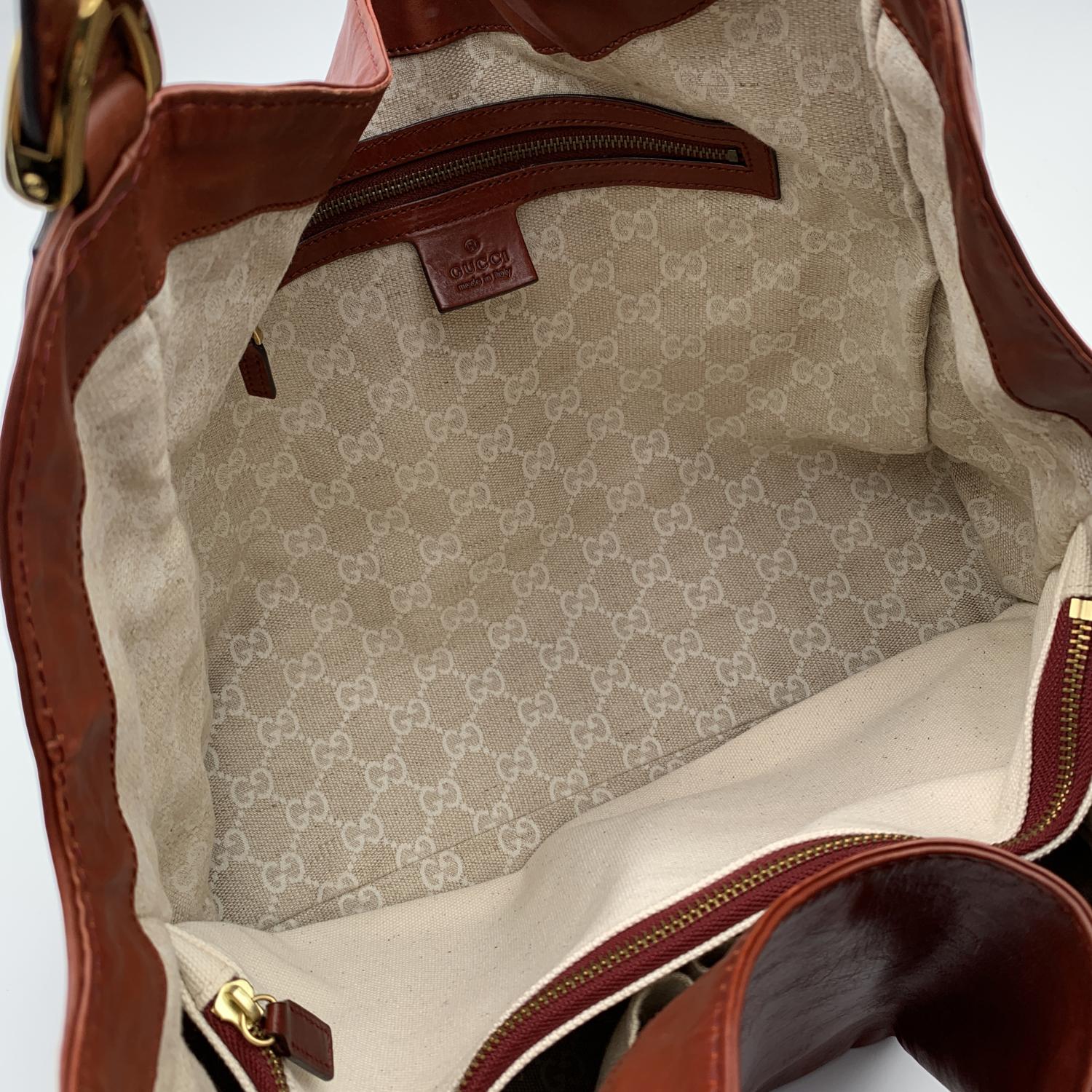 Gucci Rötlichbraunes Leder Steigbügel Hobo Tasche Umhängetasche 4
