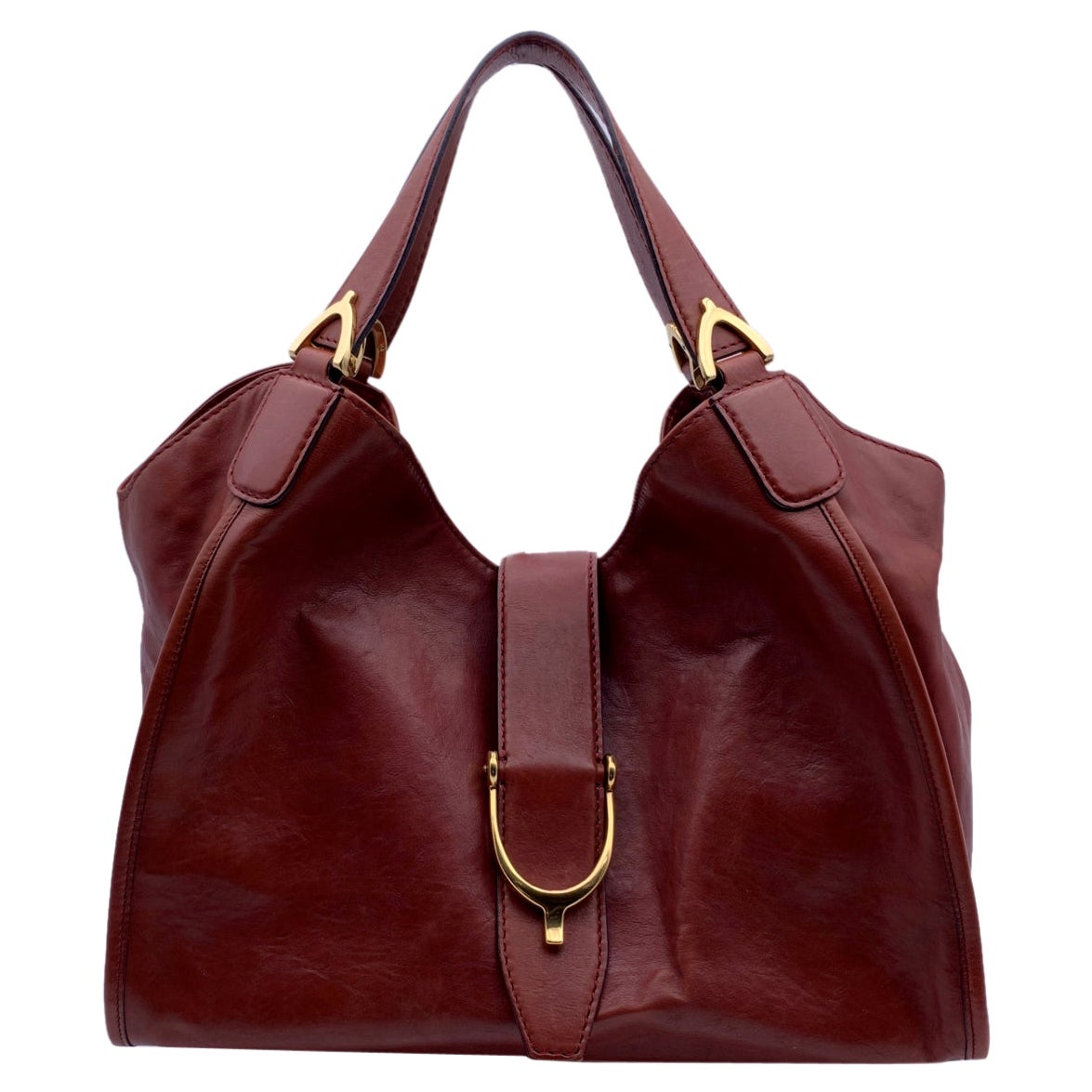 Gucci Rötlichbraunes Leder Steigbügel Hobo Tasche Umhängetasche