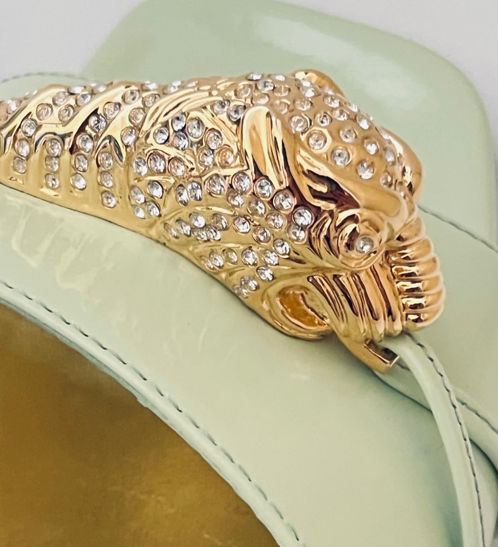 Beige Gucci Regent Crystal Panther Head Slides Sandals For Sale