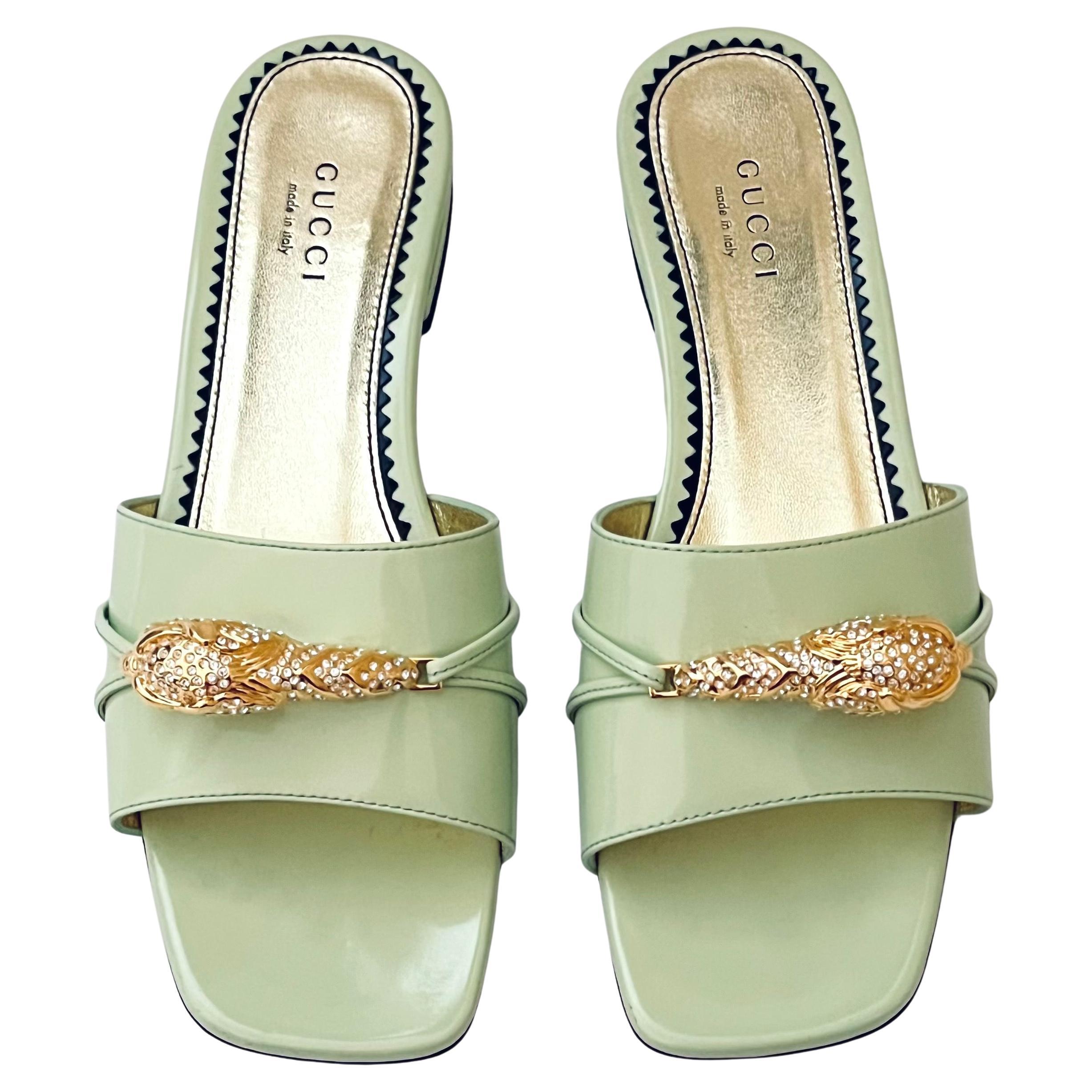 Gucci Regent Crystal Panther Head Slides Sandals For Sale