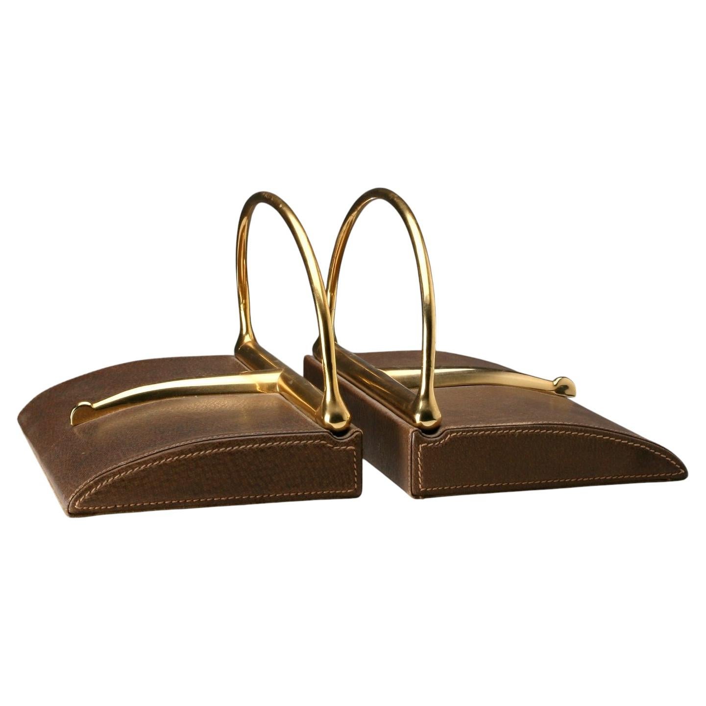 Serre-livres Gucci en cuir et laiton Italie 1970