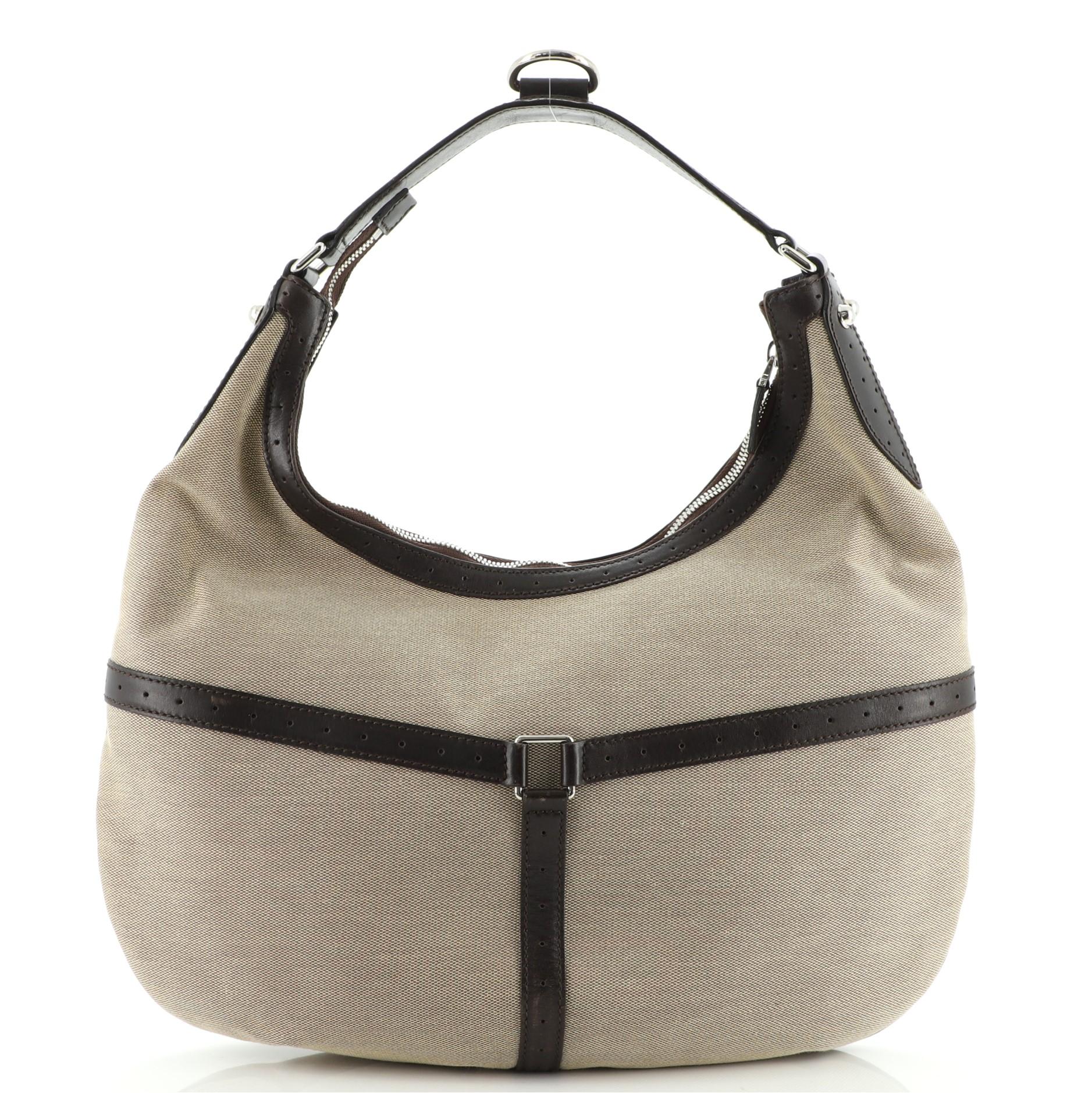 Gucci Reins Web Hobo Canvas Medium In Good Condition In NY, NY