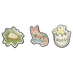 Gucci Resin Cat Chick & Cabbage Lapel Pin Set of 3