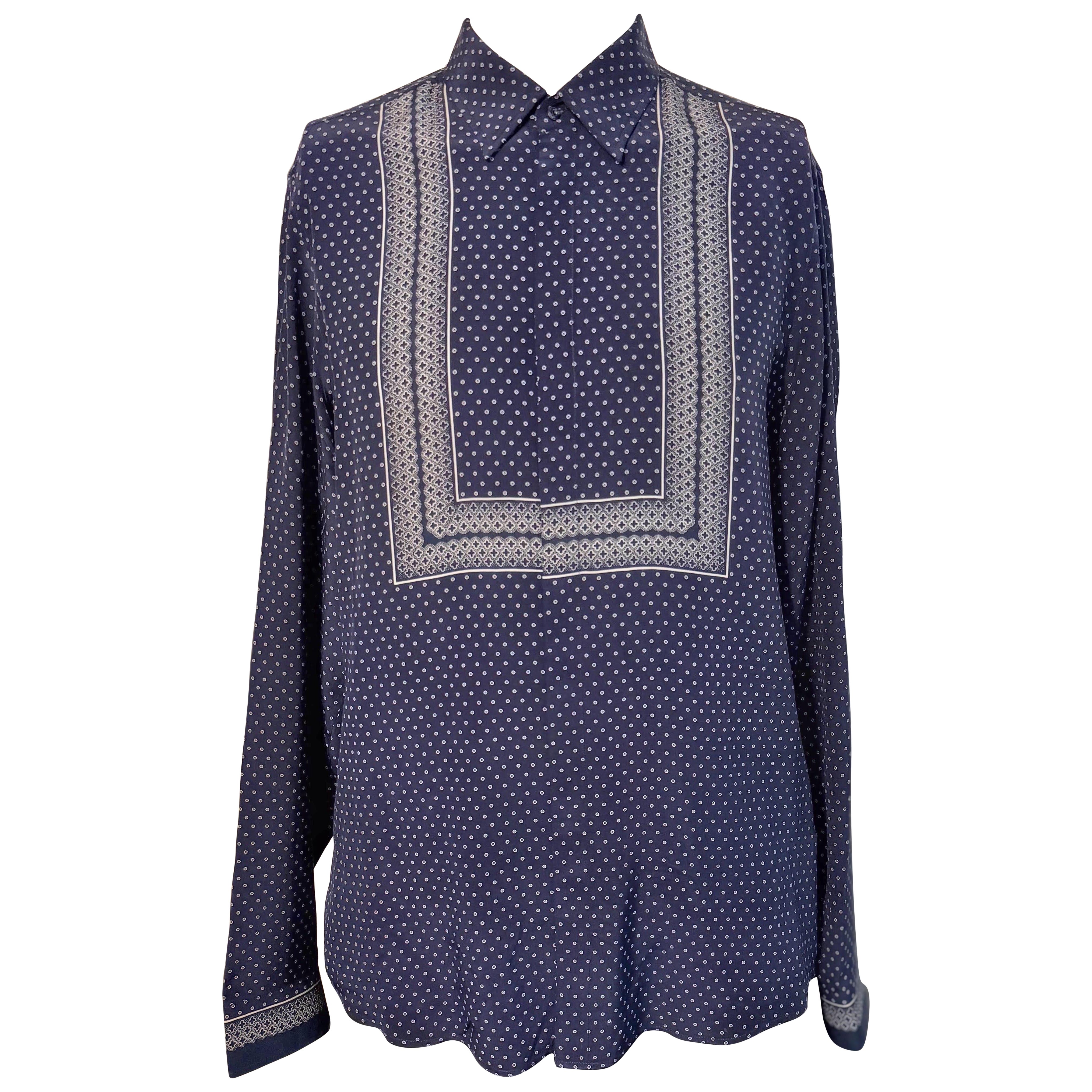 Gucci Resort 2014 Tile Pattern Silk Twill Shirt Slim fit 41 / 16 Made in Italy