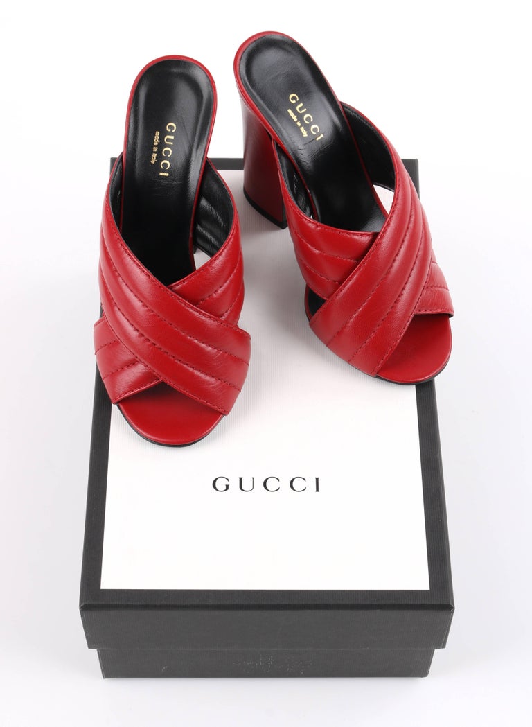 GUCCI Resort 2016 "Webby" Red Quilted Leather Crisscross Mule Sandal Heels  For Sale at 1stDibs | gucci webby mules, gucci webby sandal