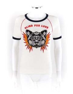 GUCCI Resort 2017 "Blind for Love" Embroidered Cat Patch Jersey T-Shirt Top