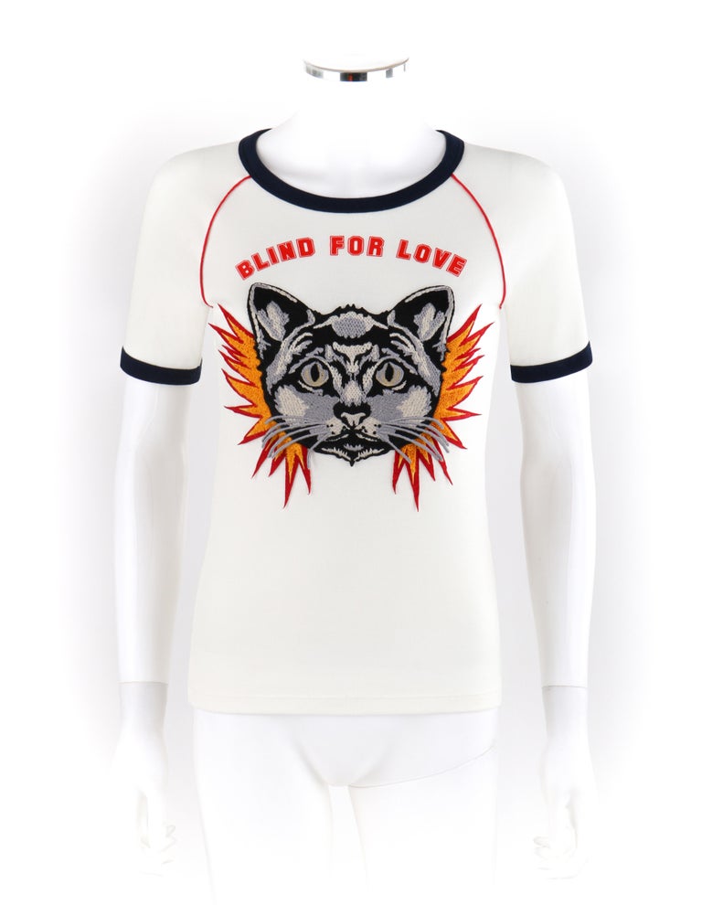 GUCCI Resort 2017 "Blind for Love" Embroidered Cat Patch Jersey T-Shirt Top  For Sale at 1stDibs | gucci blind for love t shirt, gucci blind for love  shirt, blind for love gucci