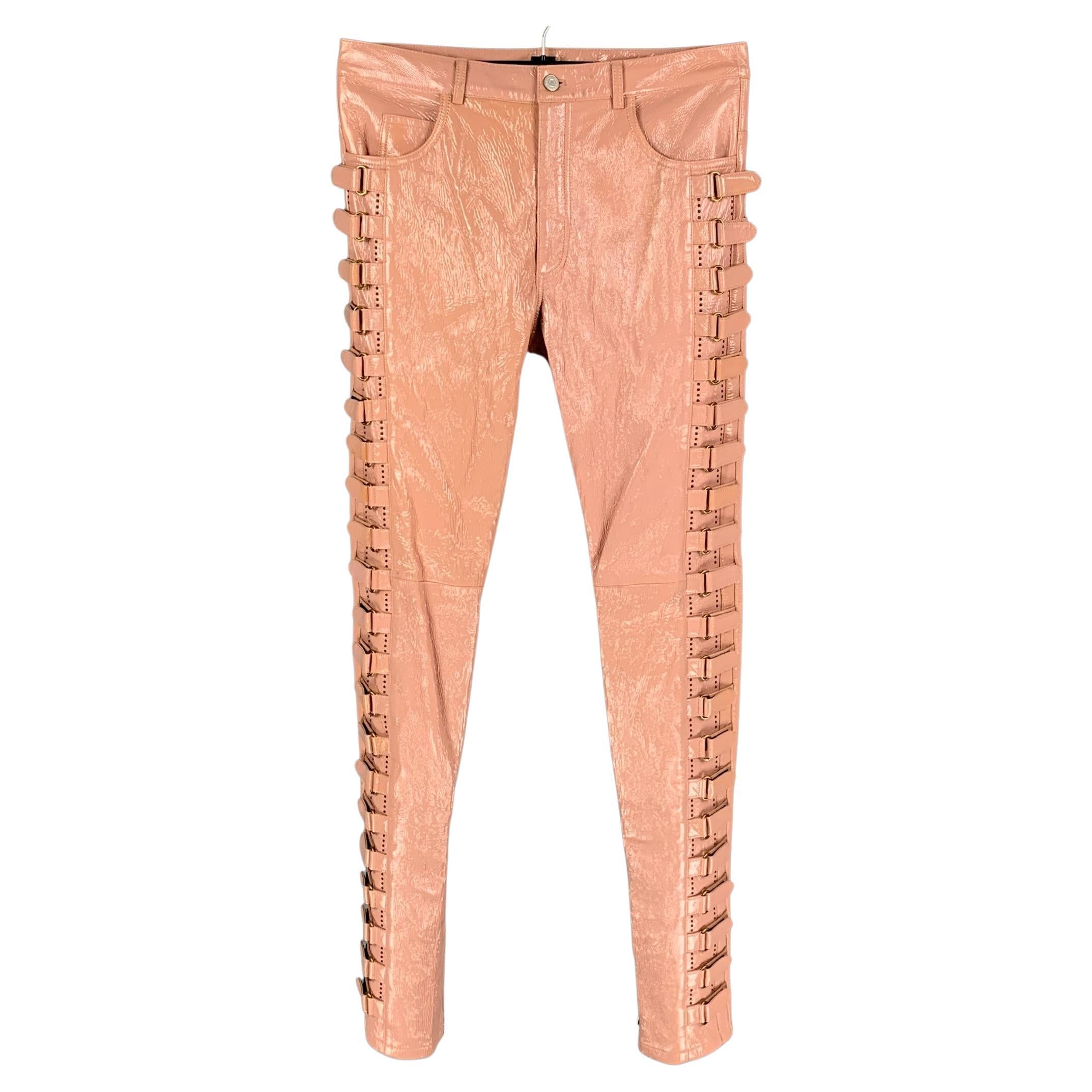 GUCCI Resort 2019 Size 32 Pink Patent Leather Side Tabs Pants