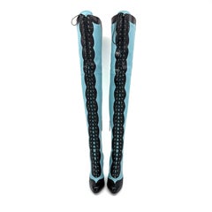Gucci Resort 2023 Harriet Thigh High Snake Emboss Pointed Toe Heeled Boots 38
