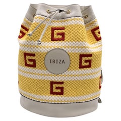 Gucci Resort Limited Ed Yellow White Ibiza Drawstring Backpack Bag