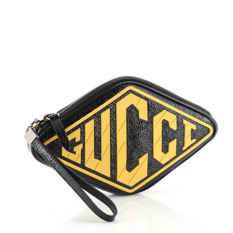 Black Gucci Retro Logo Wristlet Pouch Patent