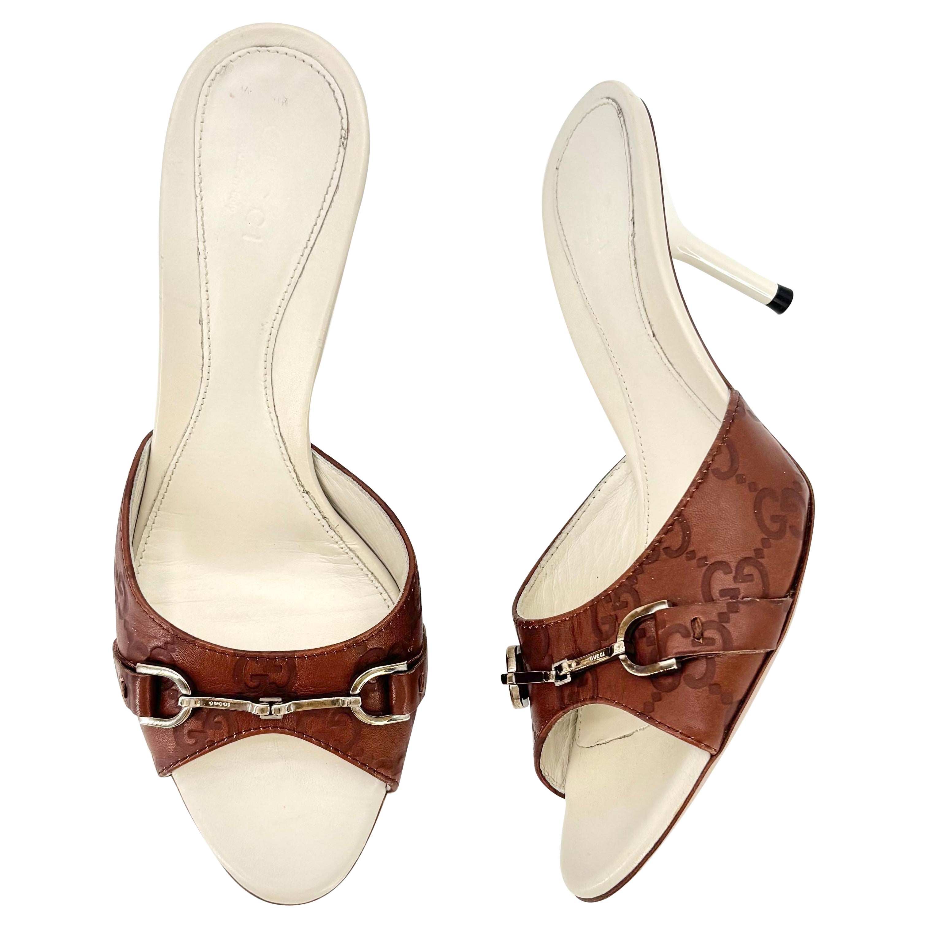 Gucci Retro Vintage Horsebit Monogram Pelle Slip On Mules Slides Sandali 36