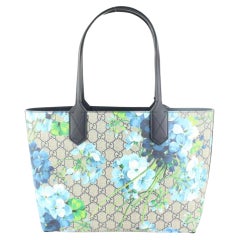 Gucci LARGE GG Blooms Reversible Midnight Blue/Flower Canvas/Leather Tote  546317