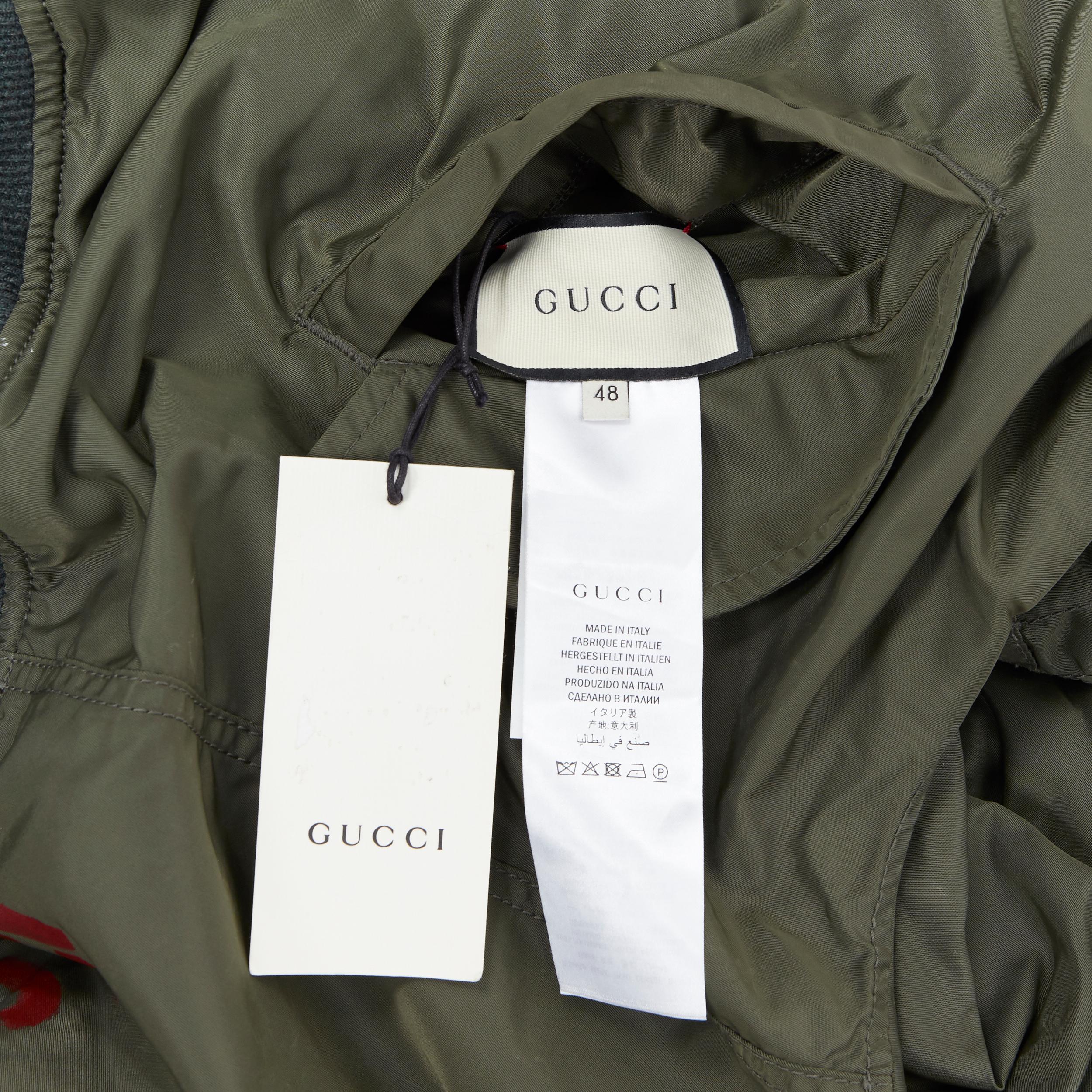 GUCCI Reversible green nylon swallow embroidered MA-1 padded bomber jacket IT48 4