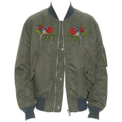 GUCCI Reversible green nylon swallow embroidered MA-1 padded bomber jacket IT48