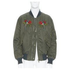 GUCCI Reversible green nylon swallow embroidered MA1 padded bomber jacket IT48 M