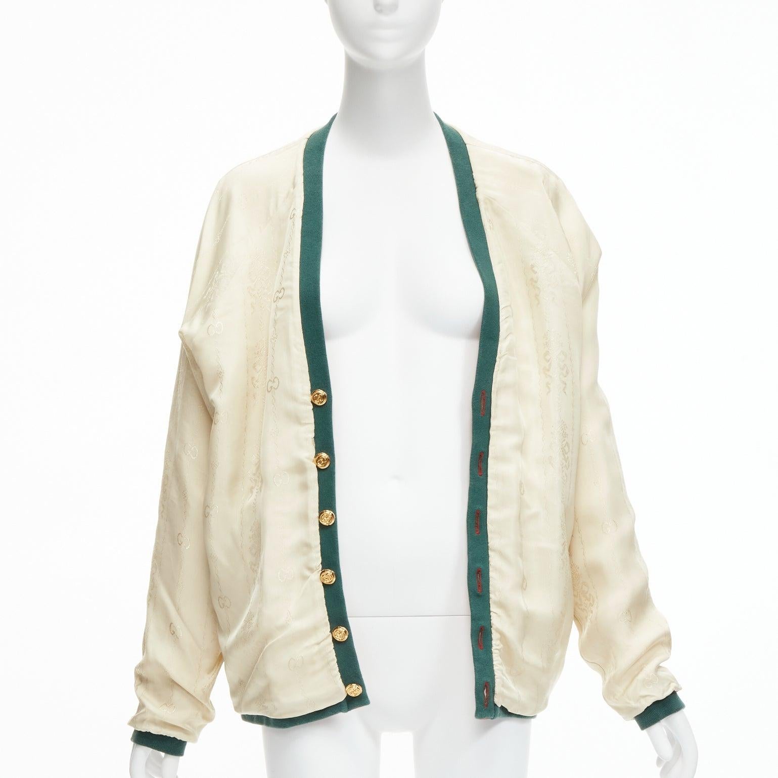 GUCCI Cardigan surdimensionné réversible vert rouge toile or GG bouton S en vente 6
