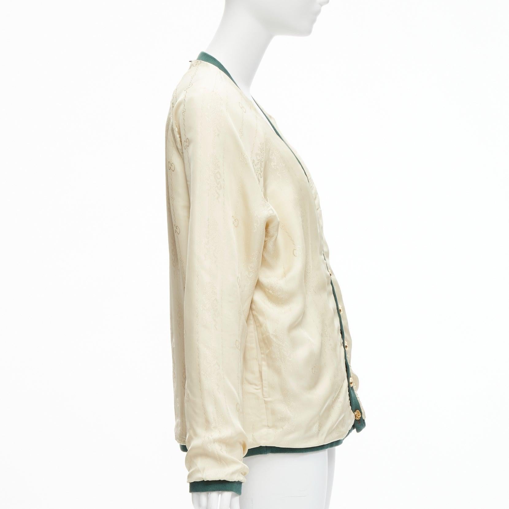 GUCCI Cardigan surdimensionné réversible vert rouge toile or GG bouton S en vente 7