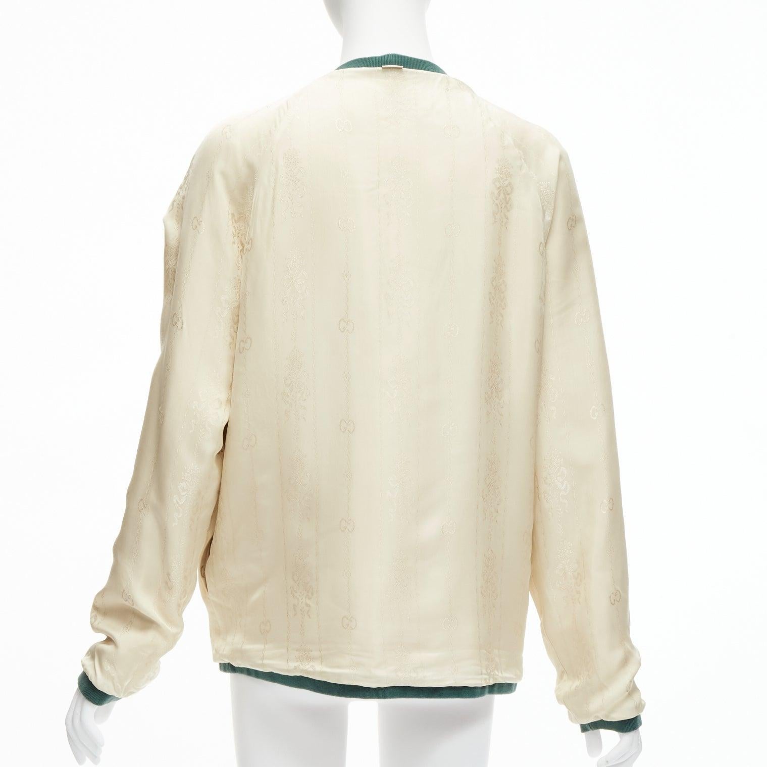 GUCCI Cardigan surdimensionné réversible vert rouge toile or GG bouton S en vente 8