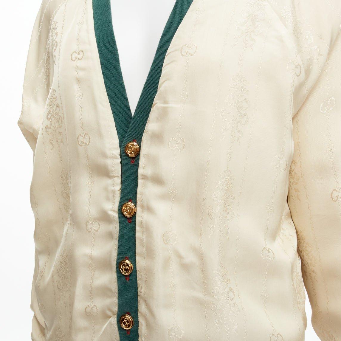 GUCCI Cardigan surdimensionné réversible vert rouge toile or GG bouton S en vente 10