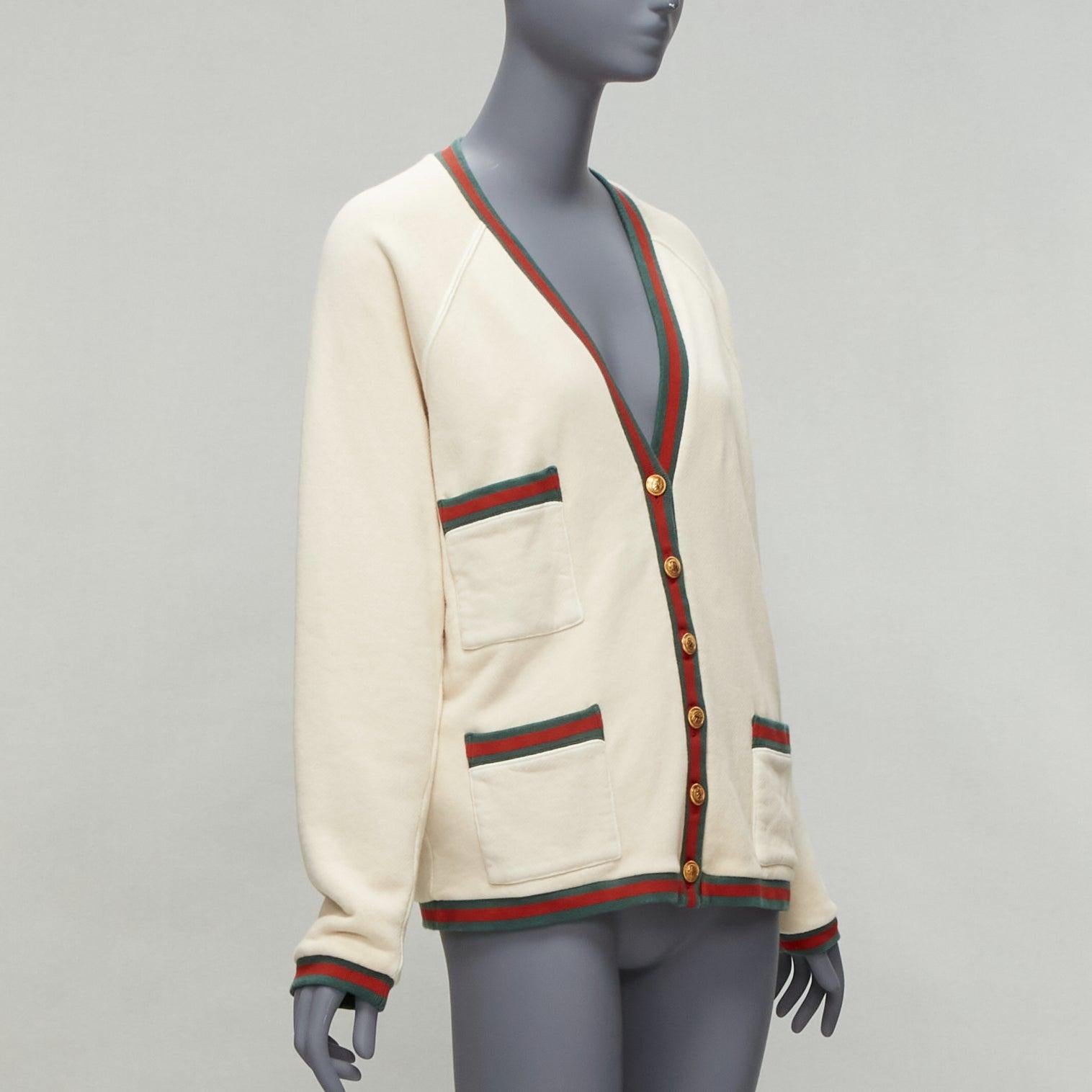 GUCCI Cardigan surdimensionné réversible vert rouge toile or GG bouton S Excellent état - En vente à Hong Kong, NT