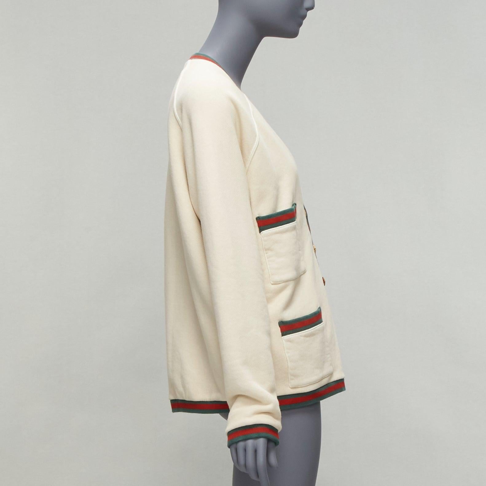GUCCI Cardigan surdimensionné réversible vert rouge toile or GG bouton S Pour femmes en vente