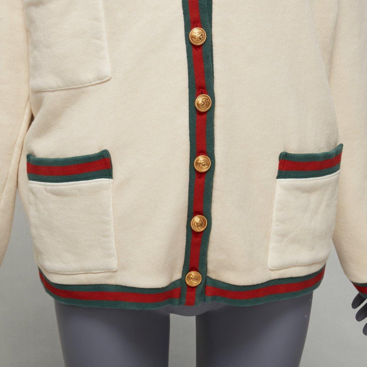 GUCCI Cardigan surdimensionné réversible vert rouge toile or GG bouton S en vente 4