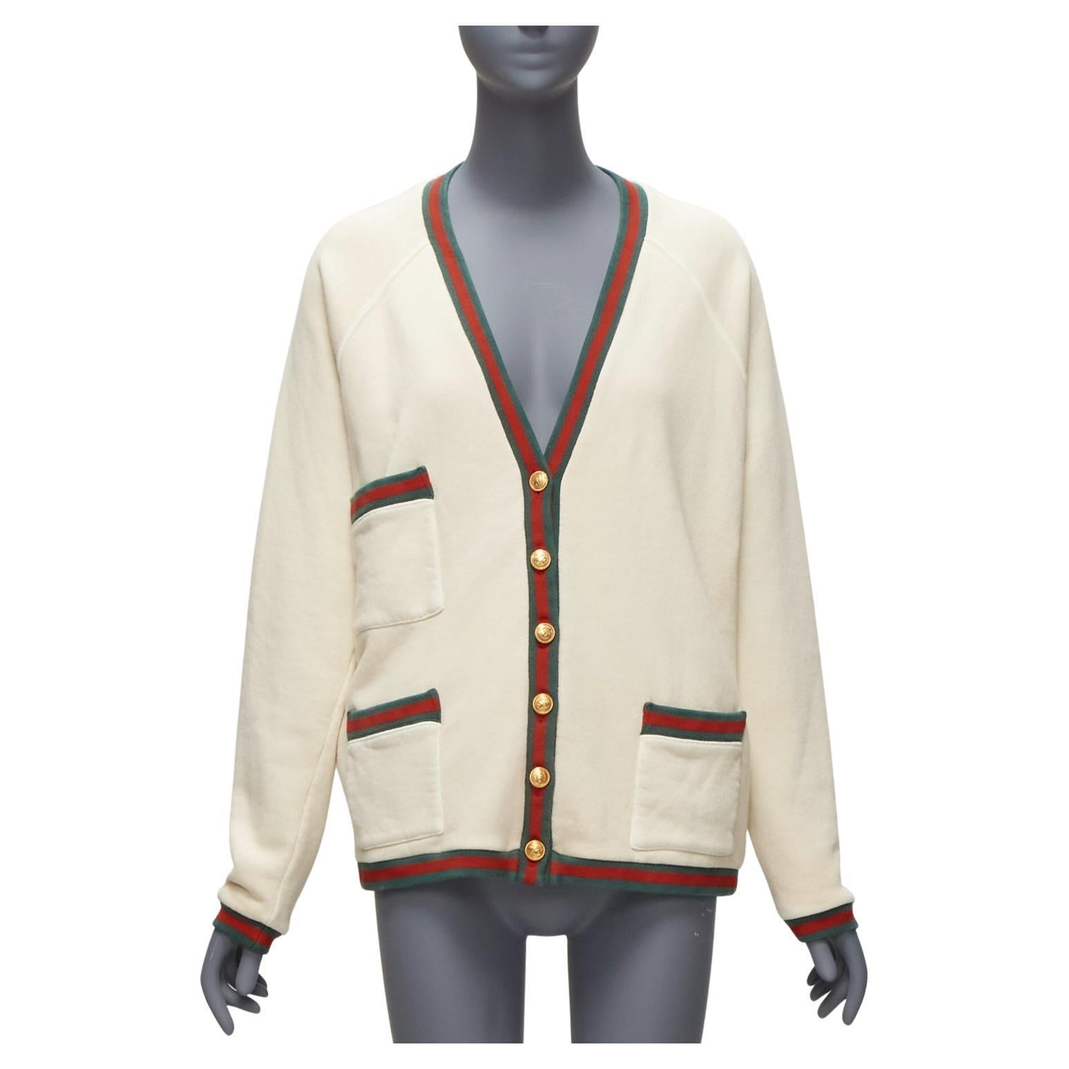 GUCCI Reversible green red web gold GG button oversized cardigan S For Sale  at 1stDibs