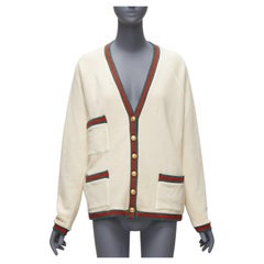 GUCCI Cardigan surdimensionné réversible vert rouge toile or GG bouton S